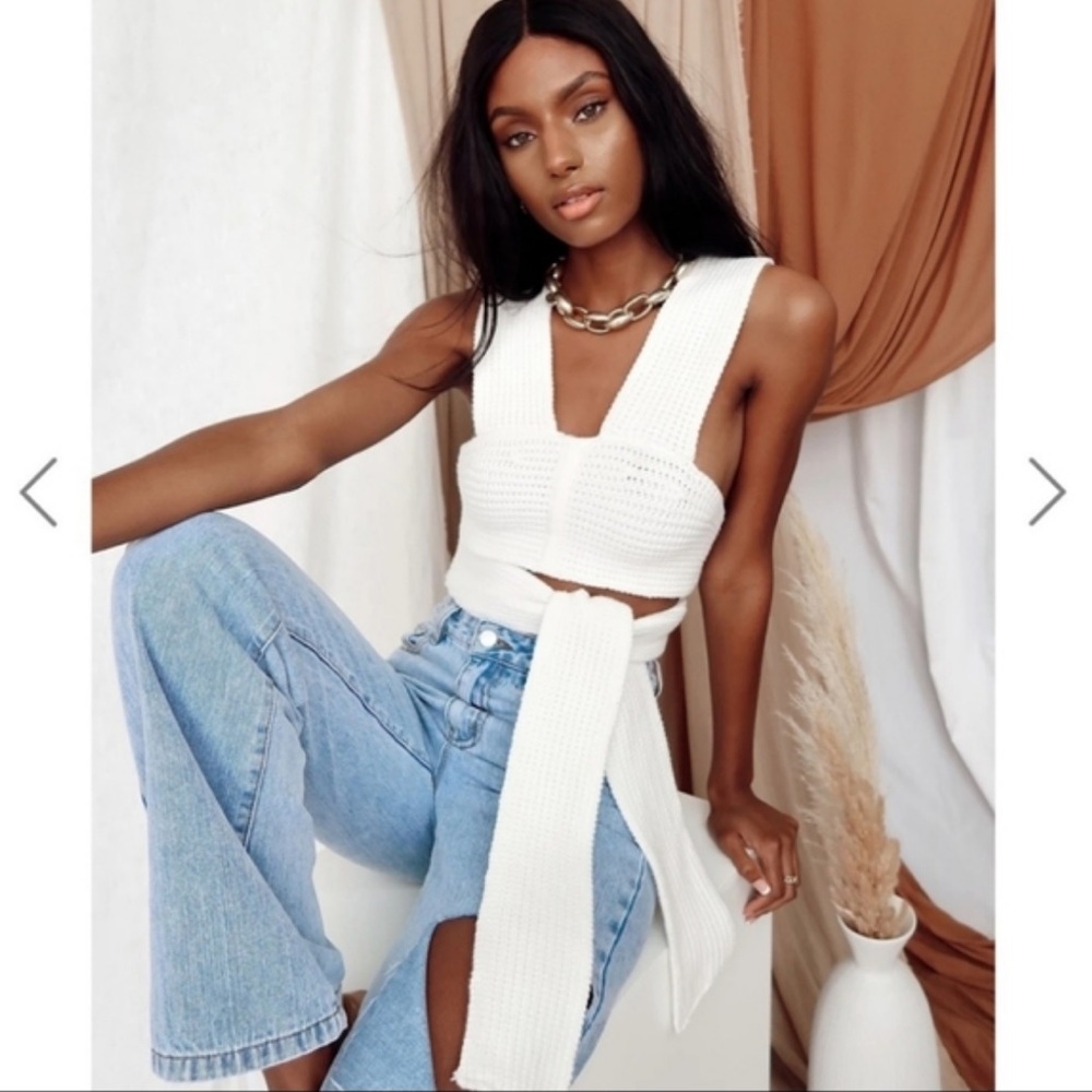 12th Tribe White Crochet Knit Wrap Top - Picture 3 of 4